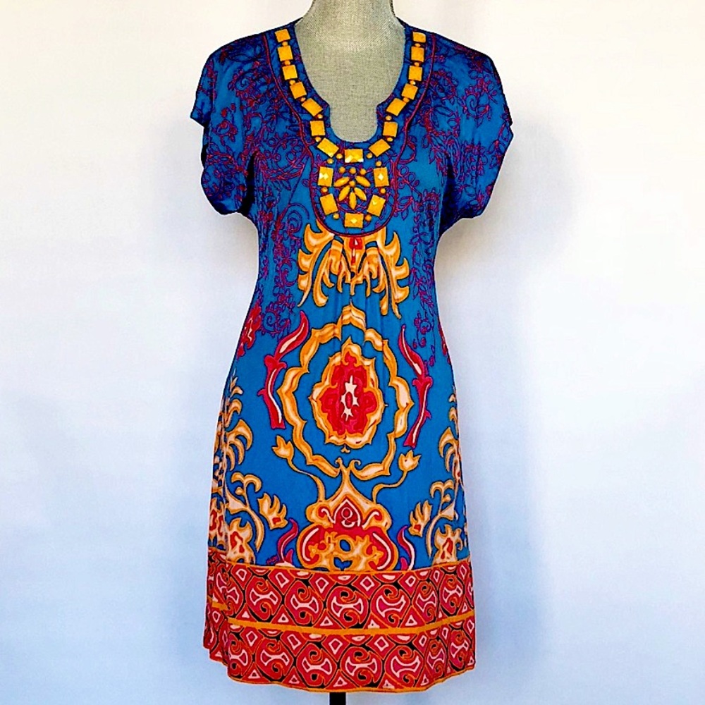 Hale Bob colorful vibrant jewel silk dress